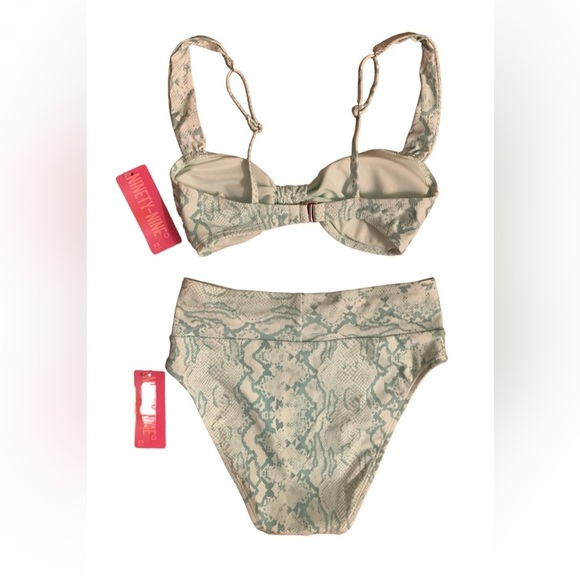 Juniors Ninety-Nine Bikini Swim Suit Top & Bottoms, size XS, NWT, green & white - Picture 4 of 9